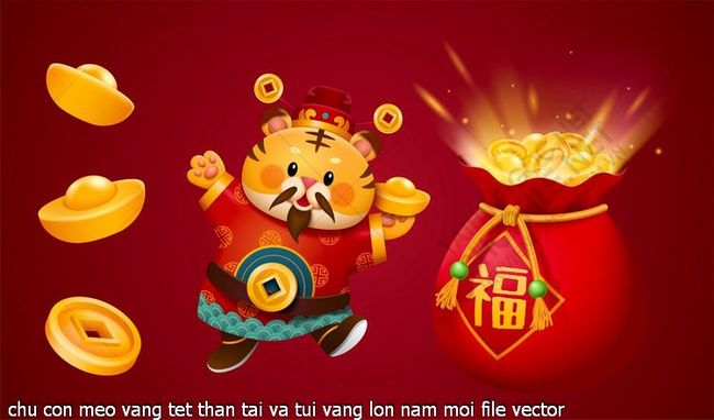 chu con meo vang tet than tai va tui vang lon nam moi file vector